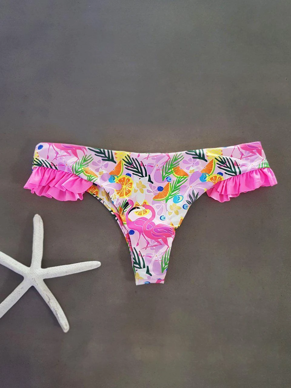 Dollboxx Cheeky Frill Bikini Bottom - Flamingo Dance / Baby Pink 1 Dollboxx Cheeky Frill Bikini Bottom - Flamingo Dance / Baby Pink