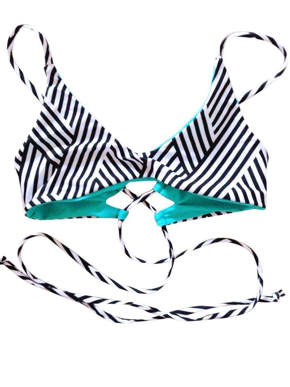 Dollboxx Reversible Adjustable Bralette Bikini Top - Monochrome / Blue 3 Dollboxx Reversible Adjustable Bralette Bikini Top - Monochrome / Blue - Image 3