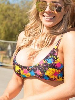 Dollboxx Reversible Adjustable Bralette Bikini Top - Paint Splash