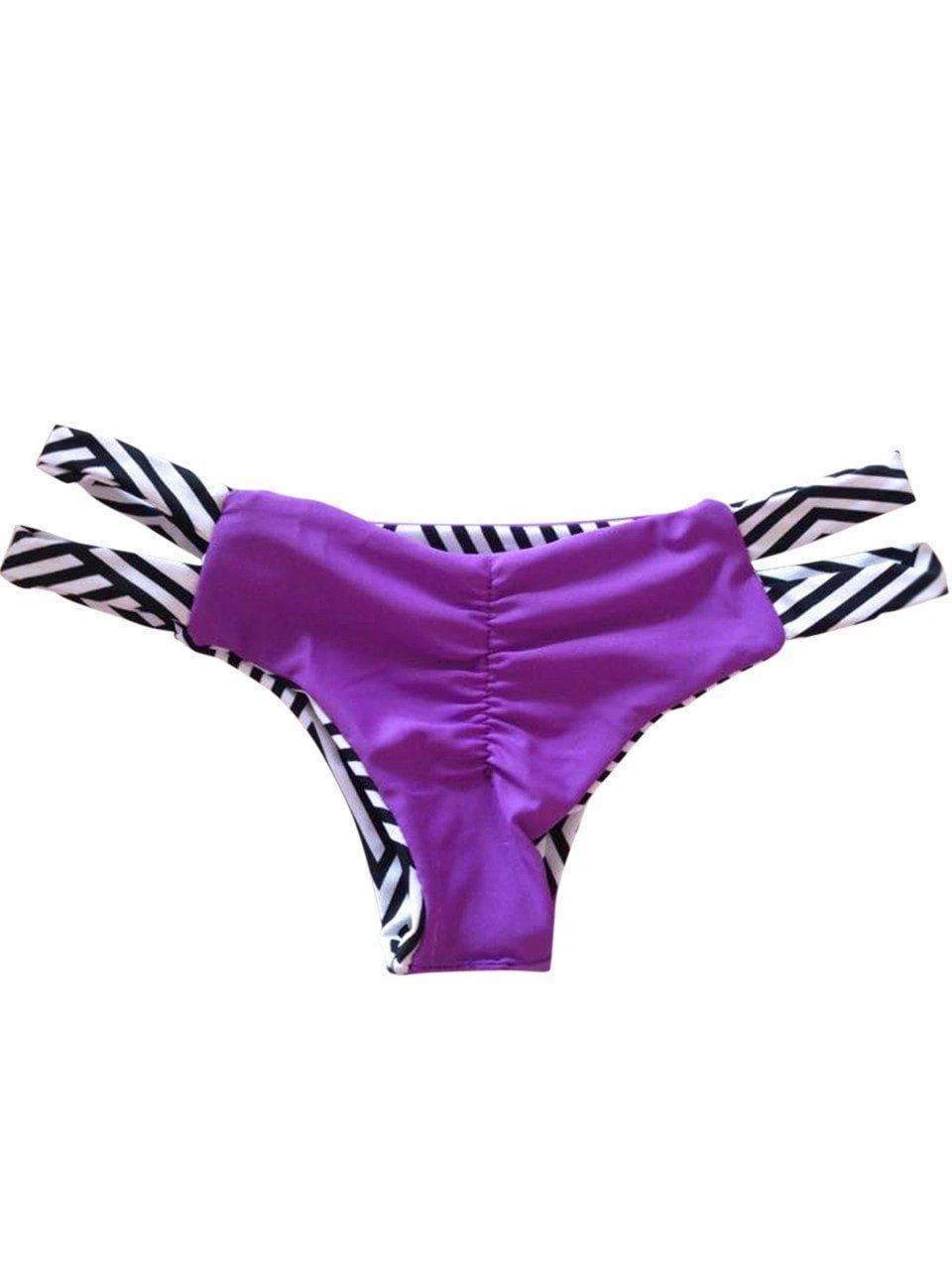 Dollboxx Reversible Cheeky Scrunch Bum Bikini Bottom - Monochrome / Purple 2 Dollboxx Reversible Cheeky Scrunch Bum Bikini Bottom - Monochrome / Purple - Image 2