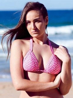 Dollboxx Slide Triangle Bikini Top - Chevron Waves Pink